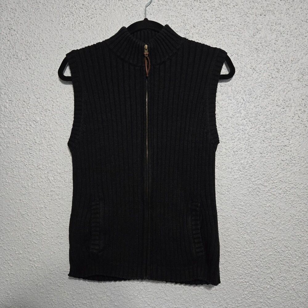 Mountain Lake Black Ribbed Full Zip Sweater Vest M Gorpcore Minimalist Mock Neck